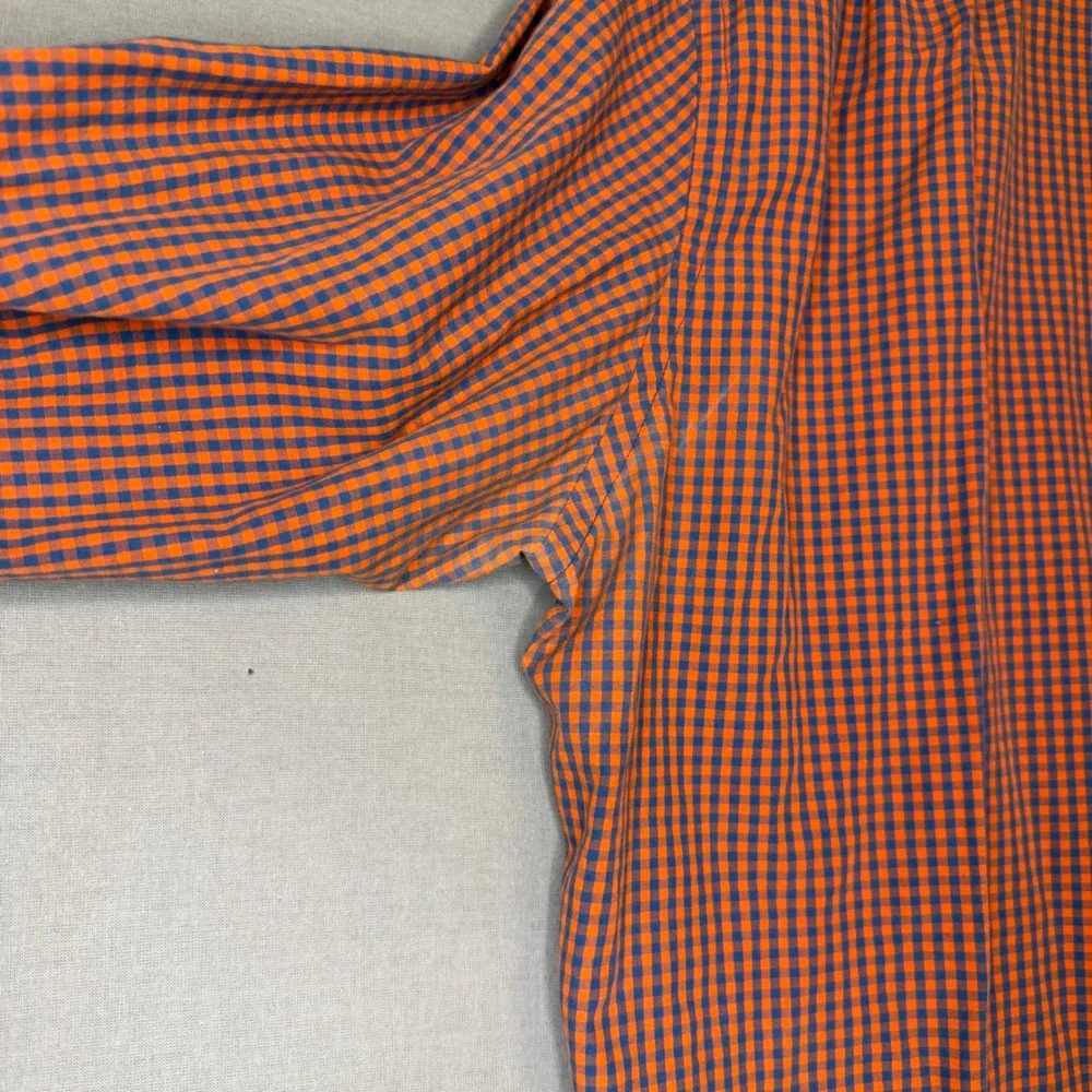 J.Crew Mens XL Orange Navy Blue Gingham Check Cotton Button Down Shirt LS